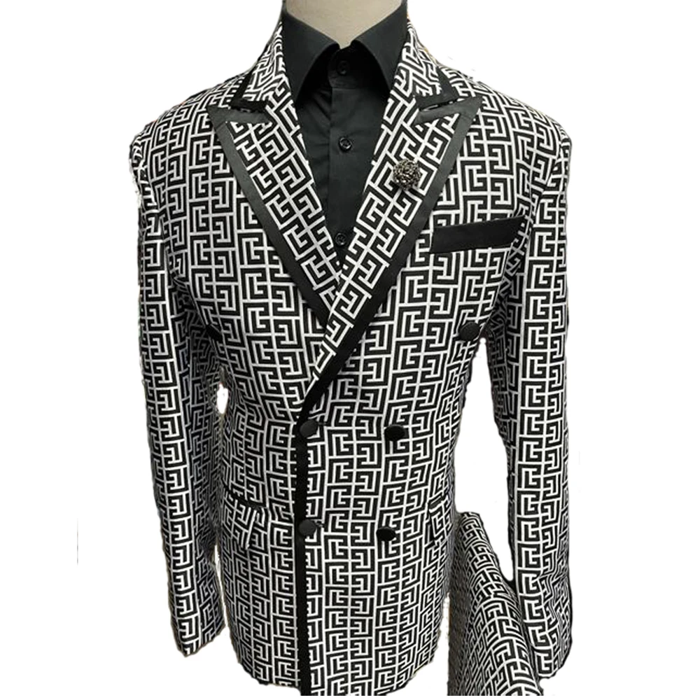 Color: black, Size: XXXL - Luxury Fashion Plaid Groom Tuxedos Double Breasted Men Suits For Wedding Male Party Dress Costume Homme ( jacket+Pants)