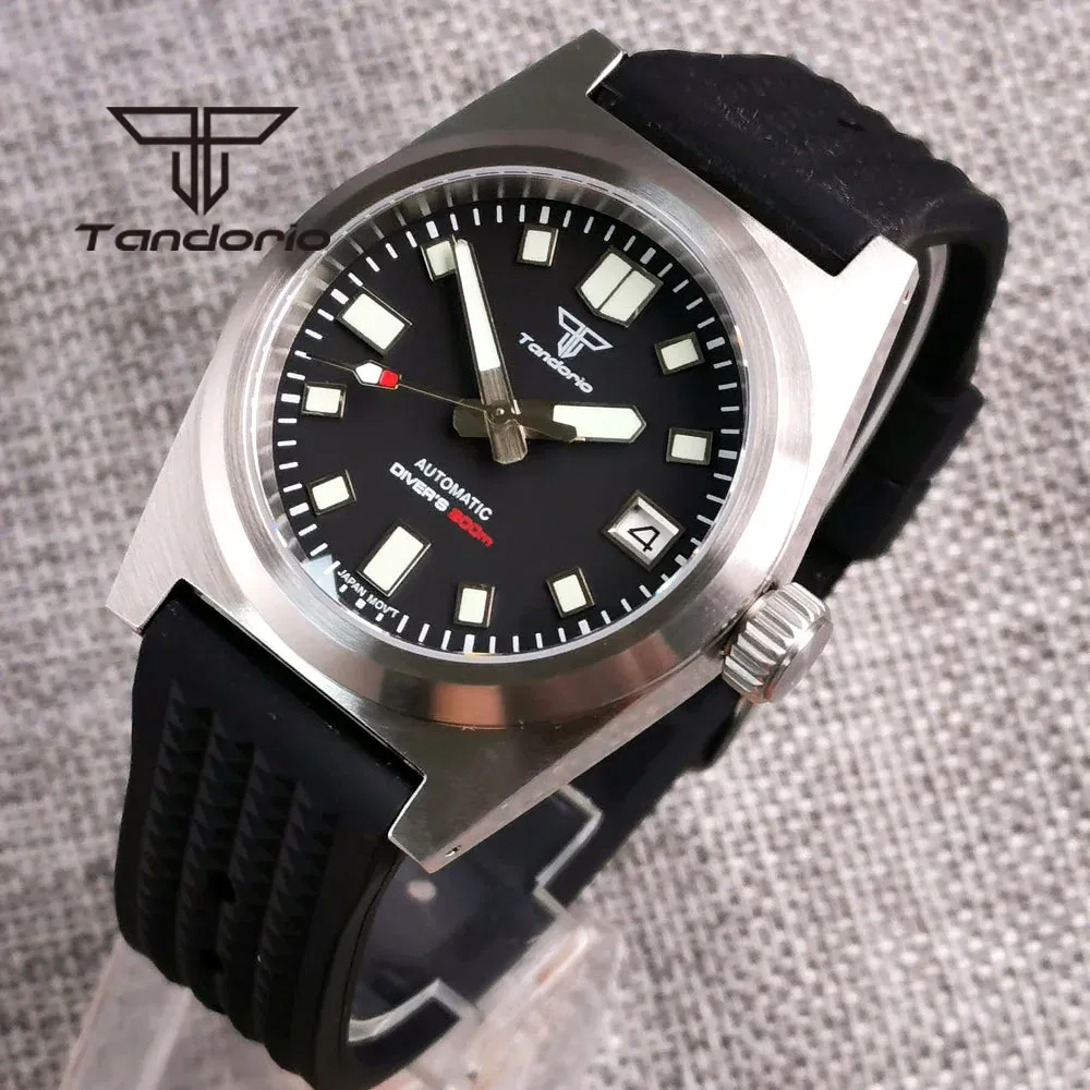 Color: Rose - Tandorio Black/Blue/Green Sunburst Dial NH35A 38mm Automatic Men's Watch 200M Brushed Case AR Sapphire Crystal Rubber Strap