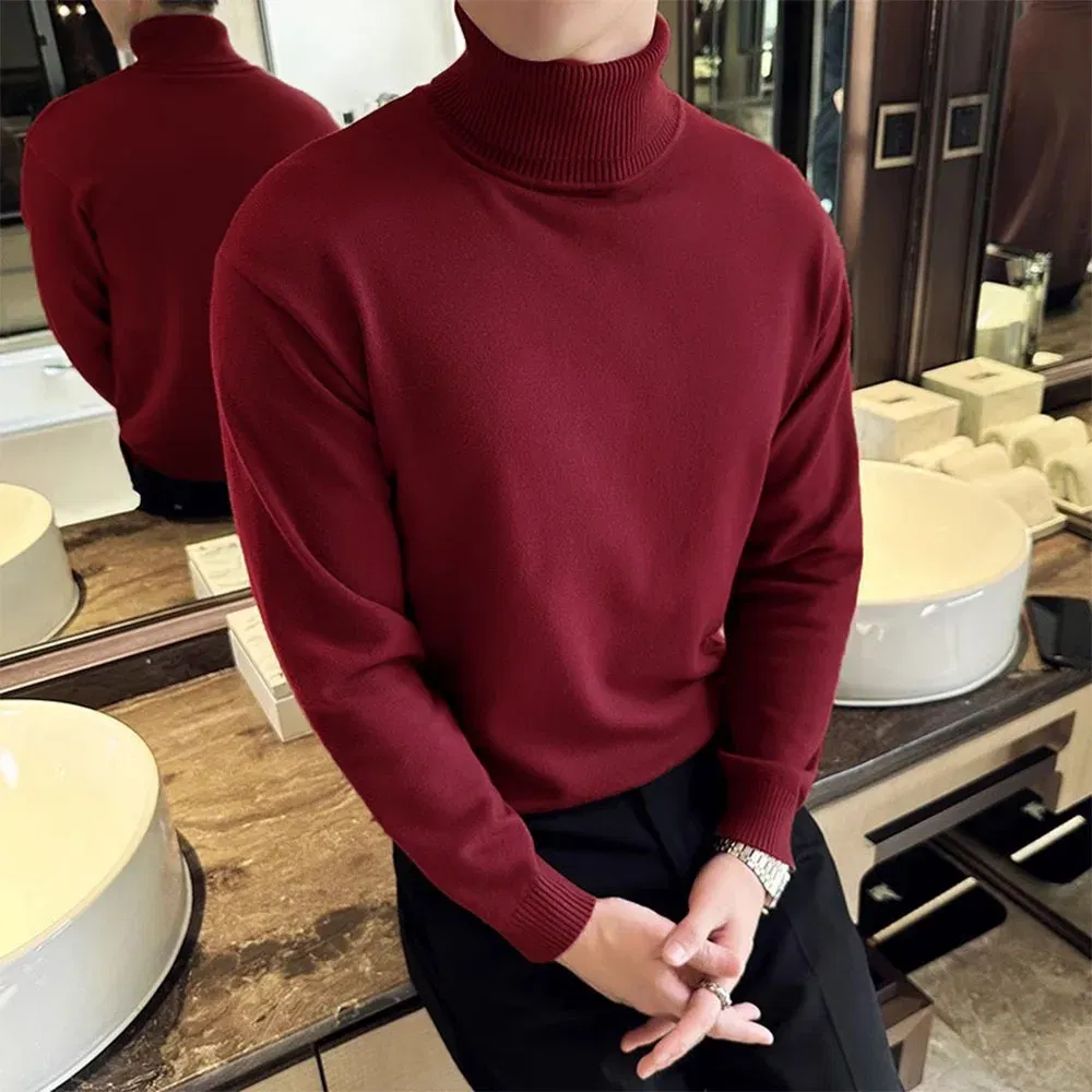 Color: black, Size: XL - Korean Fashion Autumn Winter Sweaters Men Pullovers Fleece Turtleneck Knitted Sweatshirt Warm Bottoming Shirts