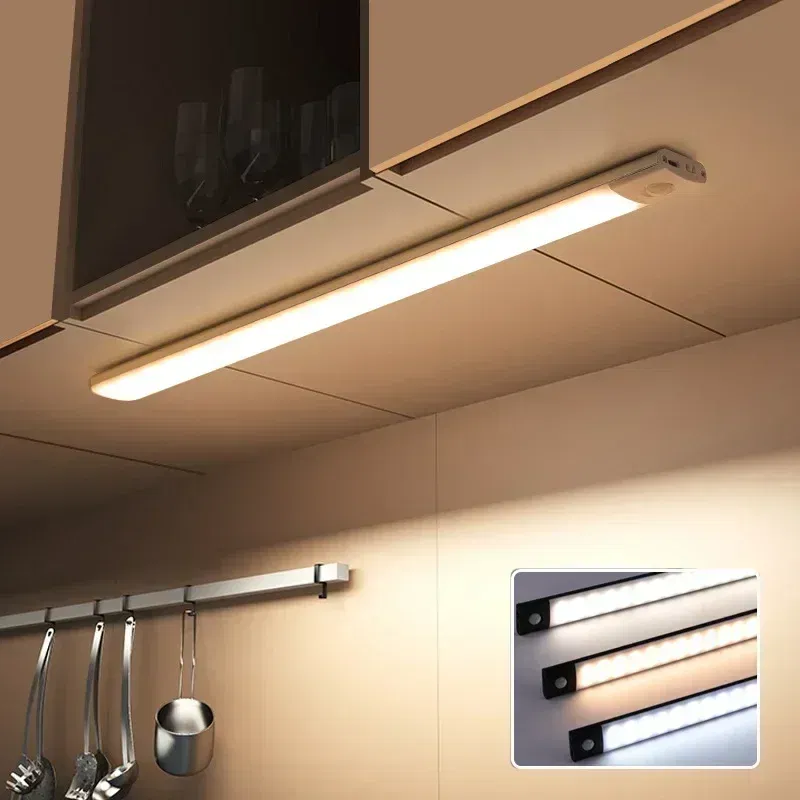Emitting Color: dark blue - Under Cabinet Lights LED Motion Sensor Night Light Thin Rechargeable Dimmable Lamps Kitchen Cabinet Bedroom Wardrobe Lighting