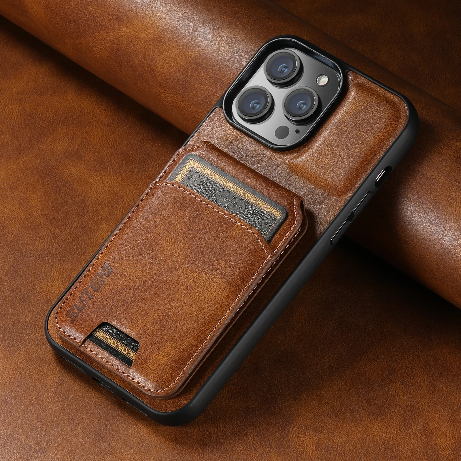 Color: Blue, Material: PE - SUTENI Card Holder Leather Magnetic Pocket Cover Wallet Phone Case For iPhone X XS XR 11 12 13 14 15 Pro Max Plus