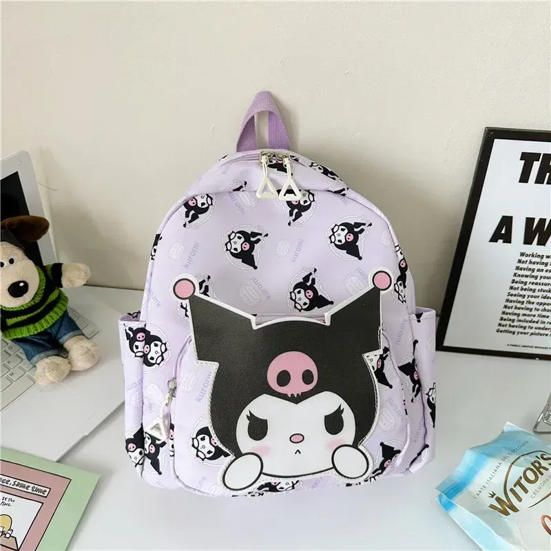 Color: Brown, Size: 16 inches - 2025 Anime Cartoon Kuromi Melody Cinnamoroll Backpack Boys Girls Cartoon Hello Kitty Kawaii Canvas Fashion Children's Schoolbag