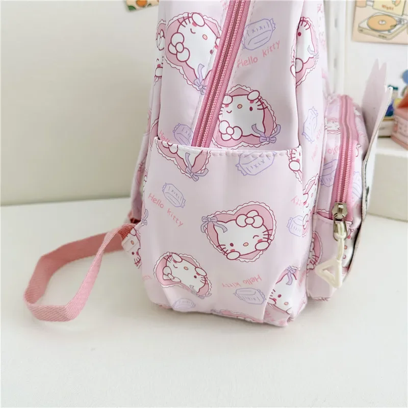 Color: Brown, Size: 16 inches - 2025 Anime Cartoon Kuromi Melody Cinnamoroll Backpack Boys Girls Cartoon Hello Kitty Kawaii Canvas Fashion Children's Schoolbag