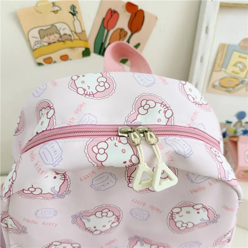 Color: Brown, Size: 16 inches - 2025 Anime Cartoon Kuromi Melody Cinnamoroll Backpack Boys Girls Cartoon Hello Kitty Kawaii Canvas Fashion Children's Schoolbag