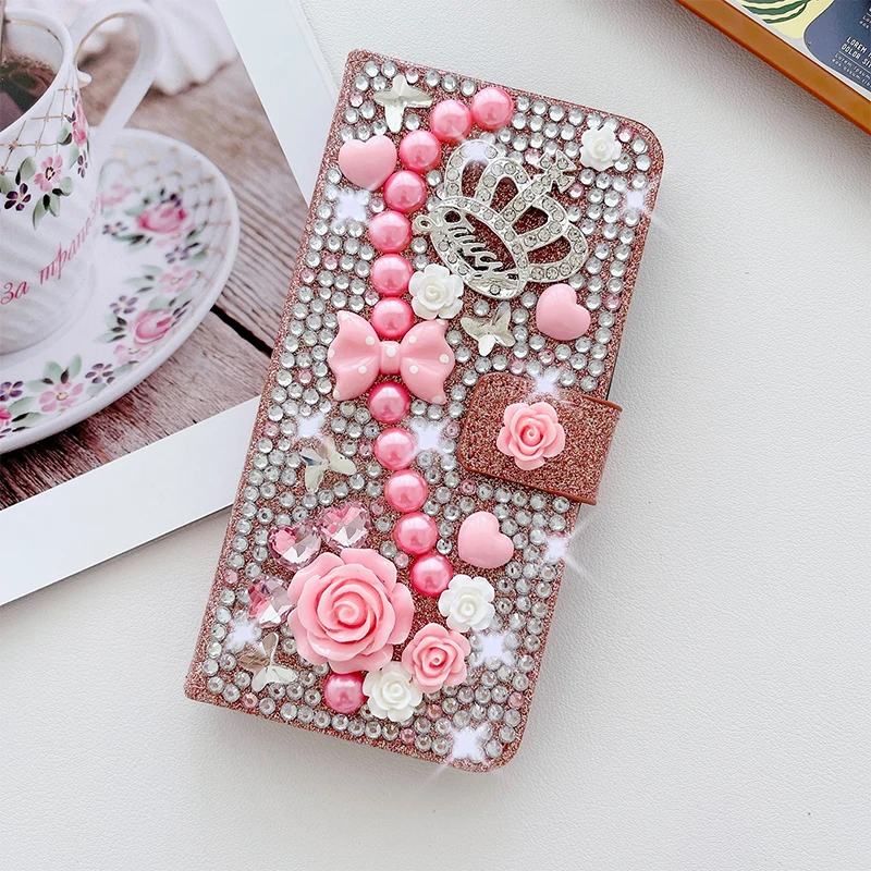 Color: Rose, Material: tpu - Wallet Glitter Case For Samsung Galaxy S24 FE S23 Ultra S22 Plus S21 S20 A13 A14 A15 A16 A53 A54 A55 A34 Flip Luxury Leather