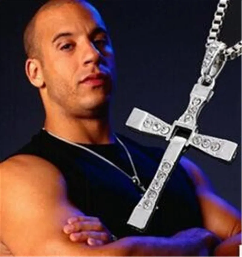 Metal Color: RED-BROWN, Ships From: CN - Dominic Toretto The Fast and The Furious Celebrity Vin Diesel Item Crystal Jesus Men Cross Pendant Necklace Gift Jewelry