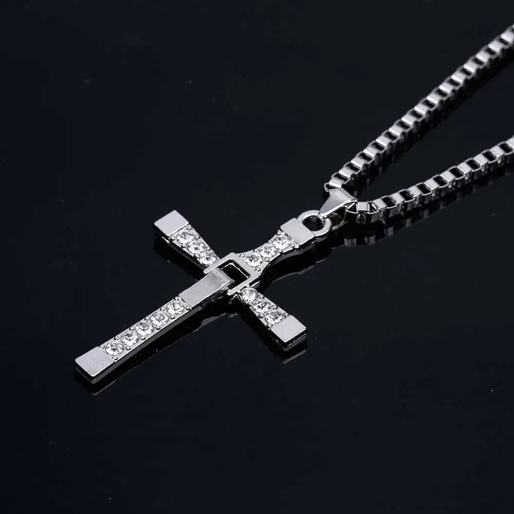 Metal Color: RED-BROWN, Ships From: CN - Dominic Toretto The Fast and The Furious Celebrity Vin Diesel Item Crystal Jesus Men Cross Pendant Necklace Gift Jewelry