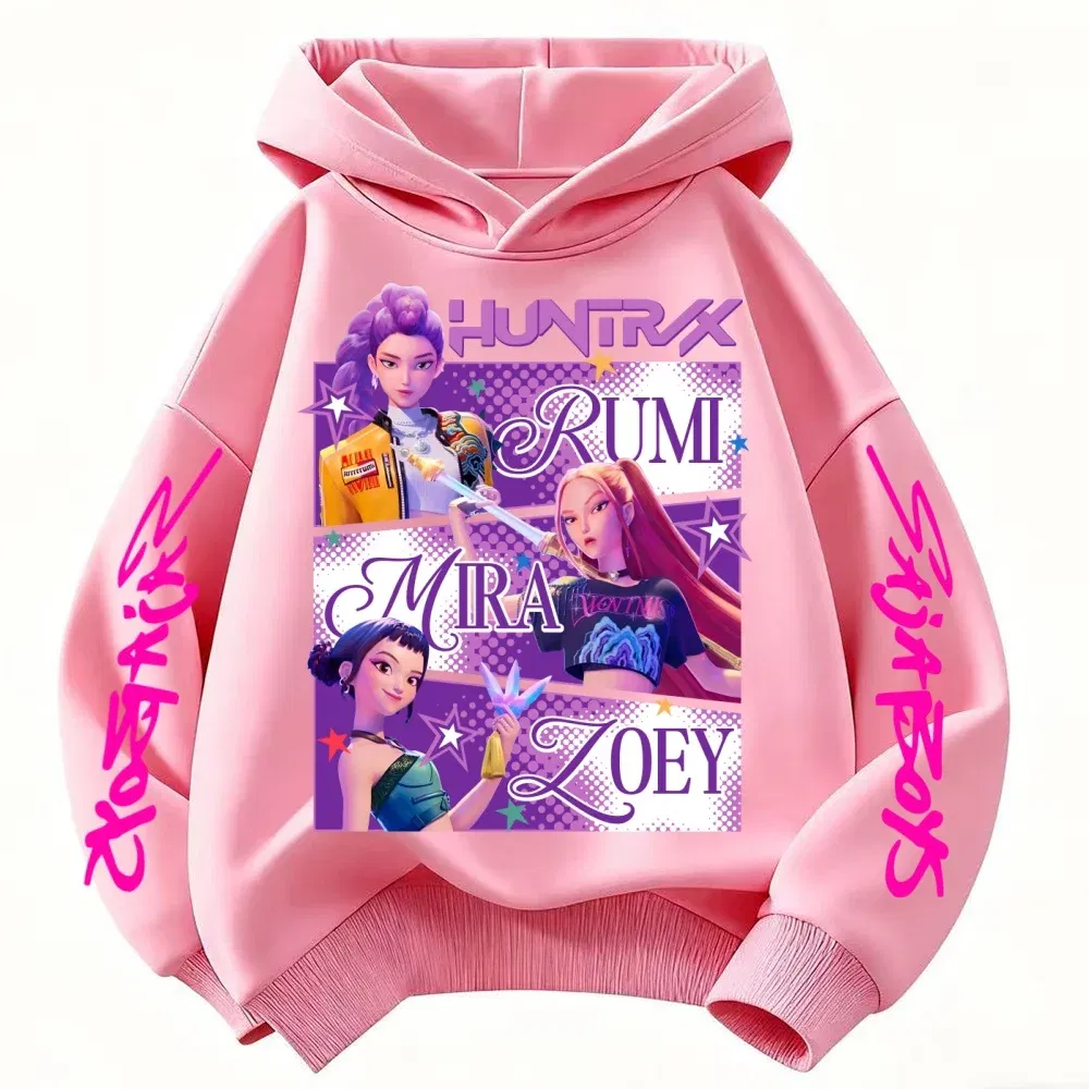 Color: Pink, Kid Size: 3T - KPop Demon Hunters Huntrix Hoodie Kids Clothes Princess Girls Clothing Fashion Boys Clothes Spring Autumn Sweatshirt Child Tops