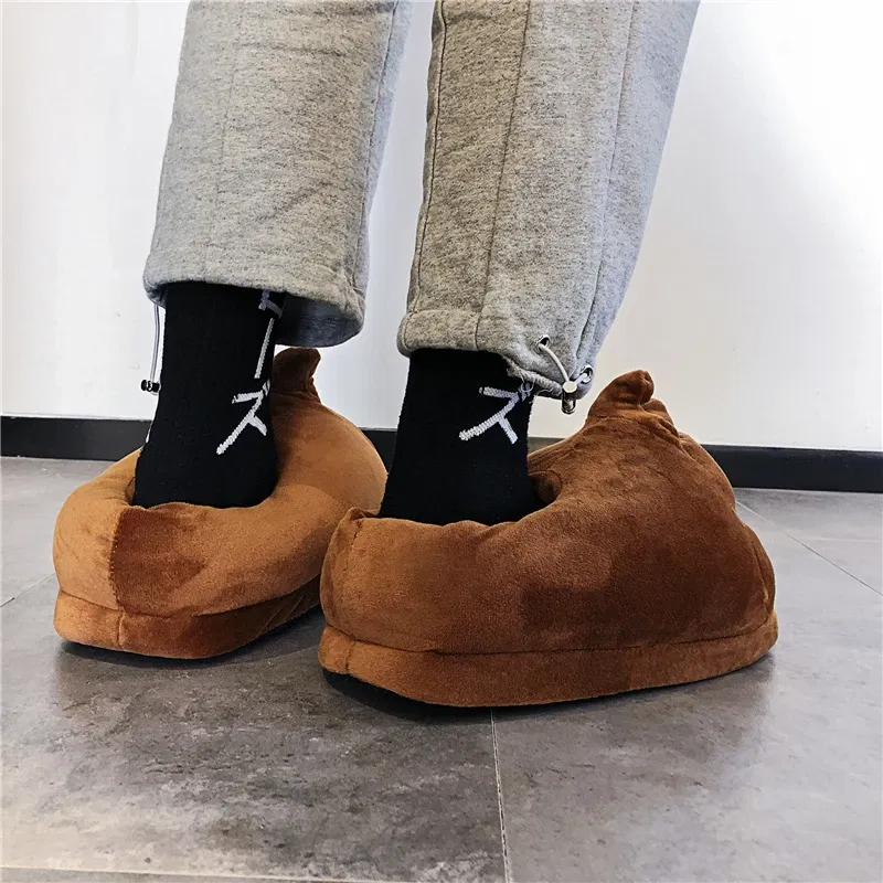 Color: Chocolate, Shoe Size: 41 - Indoor Slippers Warm Winter Home Fluffy New Fashion Men Women Bread Demon Soft Plush Shoes Unisex Cute Funny Christmas Gift