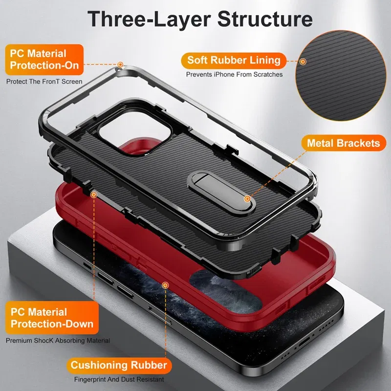 Color: black, Material: PP - PKCASE Shockproof Case For iPhone 13 Mini 12 11 Pro Max 6 7 8 Plus Bracket Protective Cover For iPhone X XS XR SE 2020 2022