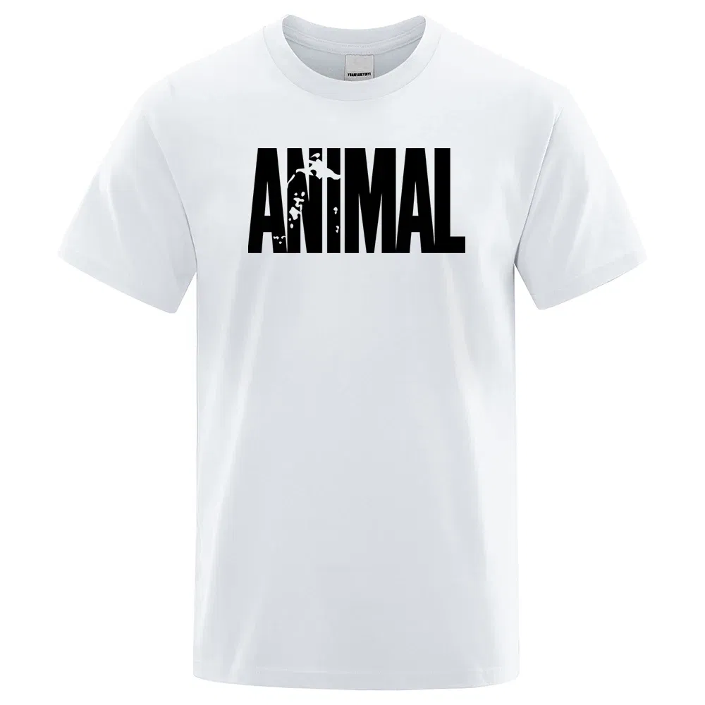 Color: Blue, Size: XXL - Fashion ANIMAL Letter Print Men T-Shirts Street Funny Short Sleeves Loose Oversized T Shirt O-Neck Breathable Cotton Clothing