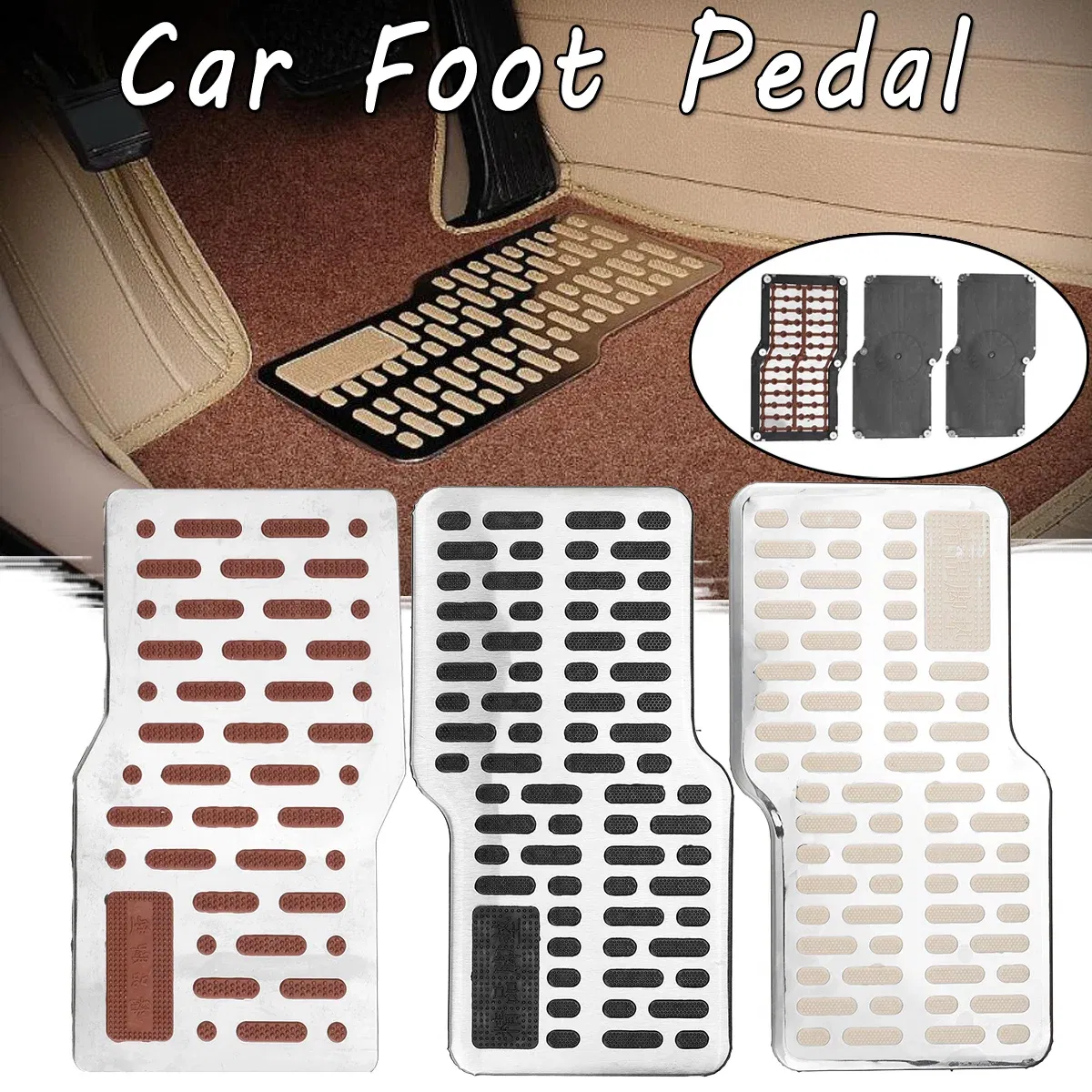 Color Name: Black - Car Foot Rest Pedal Board Floor Carpet Mat Anti-slip Stainless Steel Heel Pad Car Truck Suv Black Beige Brown