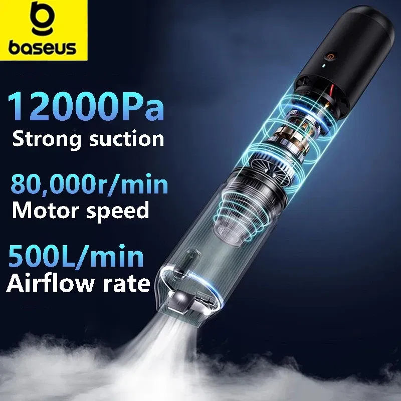 Color: green - Baseus Car Vacuum Cleaner with 12000Pa Powerful Suction Rechargeable Wireless Cleaner Handheld Airflow Pump For Car Home Office