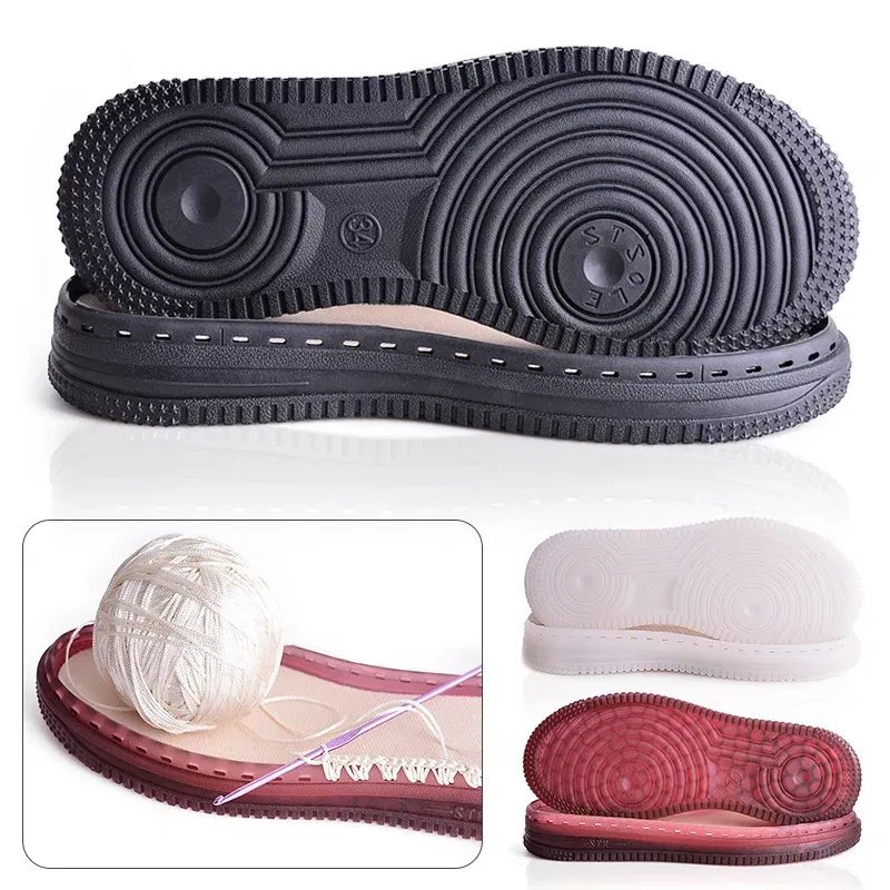 Color: Red, Shoe Size: 2 - 1 Pair Soft Rubber Soles Hand-woven Hook Line Soles Anti-slip Shoe Patch Durable Repair Replacement For Boot Shoes