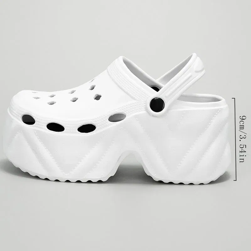 Color: Blue, Shoe Size: 3.5 - New summer outside wear thick bottom 9cm height increase EVA Baotou soft bottom non-slip women's breathable slippers cave shoes