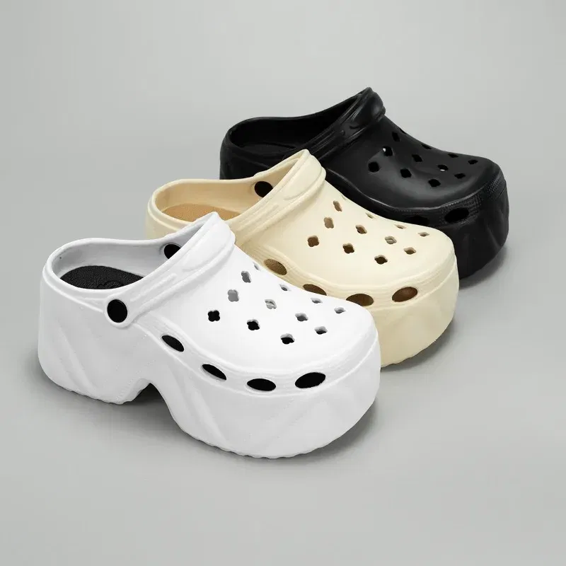 Color: Blue, Shoe Size: 3.5 - New summer outside wear thick bottom 9cm height increase EVA Baotou soft bottom non-slip women's breathable slippers cave shoes
