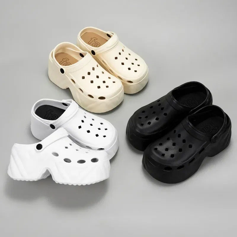 Color: Blue, Shoe Size: 3.5 - New summer outside wear thick bottom 9cm height increase EVA Baotou soft bottom non-slip women's breathable slippers cave shoes