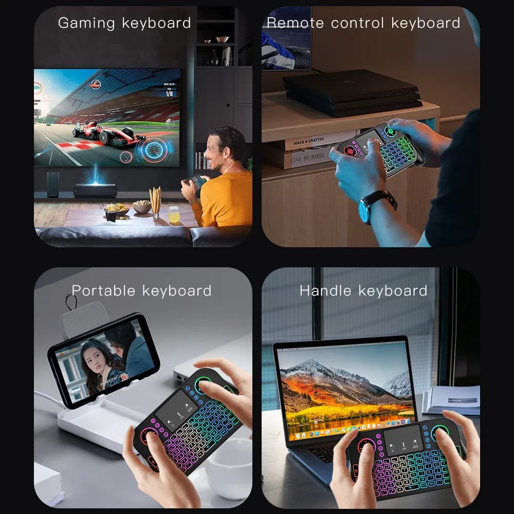 Axis Body: BLACK SWITCH, Color: Olive - Mini Wireless Keyboard V8 7 Backlit 2.4G Bluetooth Air Mouse Remote Control Touchpad for Android TV Box