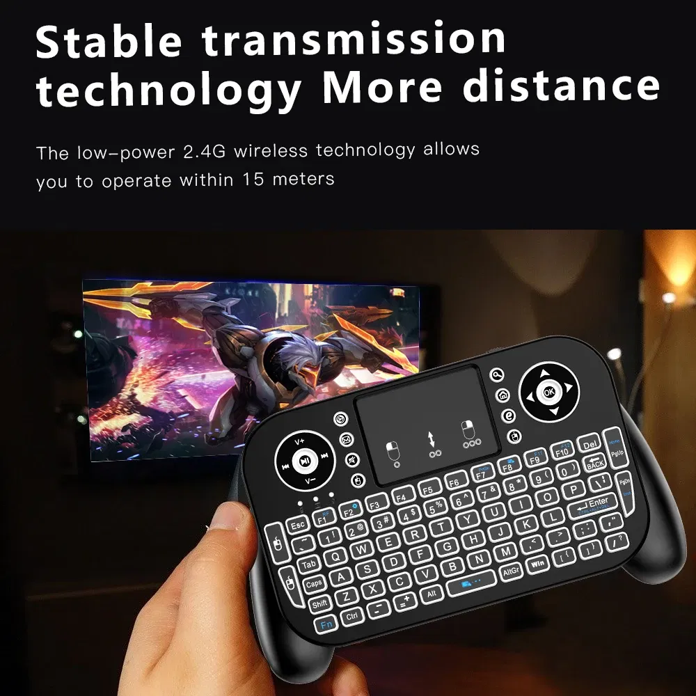 Axis Body: BLACK SWITCH, Color: Olive - Mini Wireless Keyboard V8 7 Backlit 2.4G Bluetooth Air Mouse Remote Control Touchpad for Android TV Box