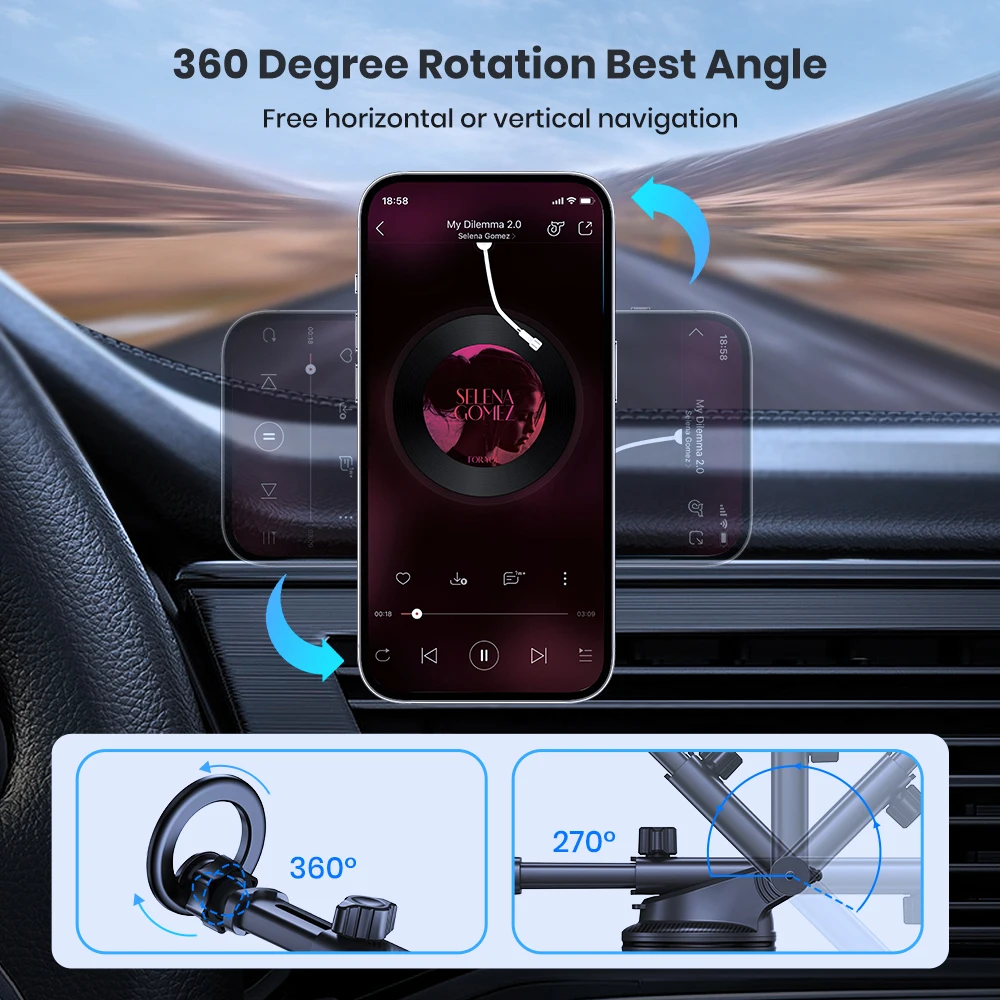 TOPK for MagSafe Car Phone holder Magnetic Car Phone Mount for Car Retractable Arm Dashboard Windshield for Magsafe & All Phones