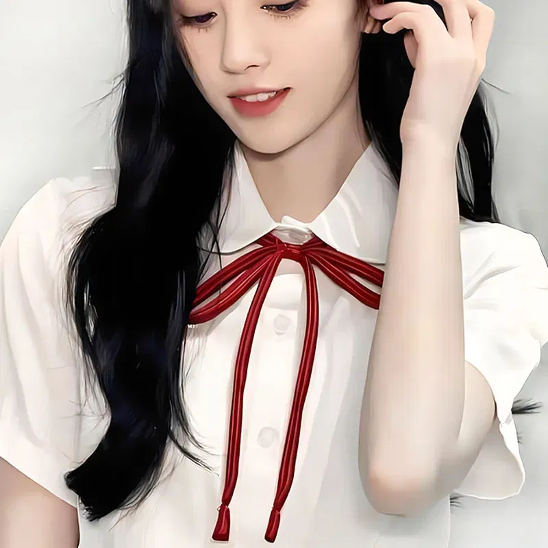 Color: pink - JK Style Uniform Collar Bowties Female Student College Shirt Neck Ties Solid Color Red Black Bowknot Elegant Daily Neckwear Gift
