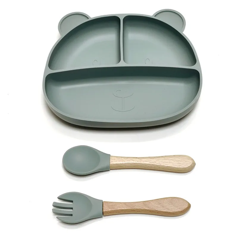 Color: Yellow - Gel dinner plate children eating tableware adsorption on the desktop fruit plate silicone supplement plate