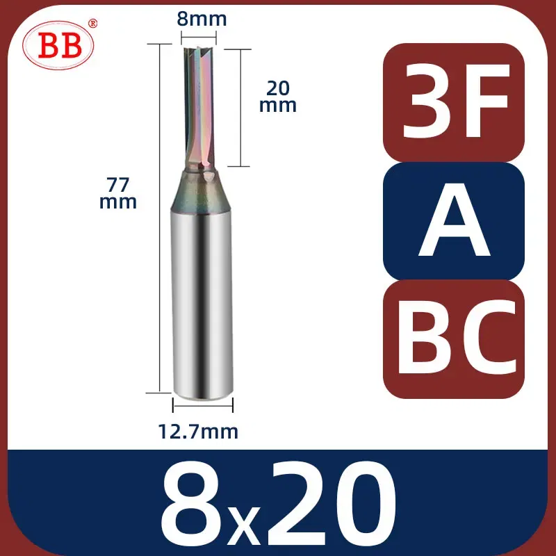 Cutting Edge Length: 21mm, Dimensions: 3.175*1*3 - BB Straight Slot Milling Cutter CNC Wood Engraving Machine Mill Rough Shape TCT Coated Edge D 6mm 8mm 2T 3T 4F Shank 1/2 12.7mm