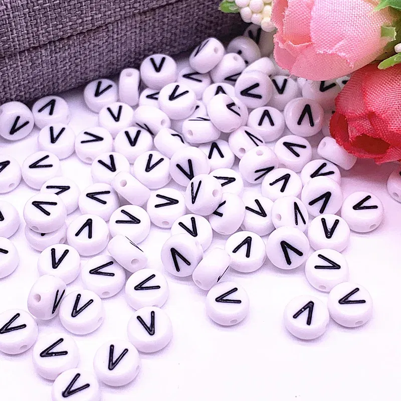 Color: Fluorescent Yellow - 100pcs/lot 7x4mm 26 Letter Beads Round Shape Beads Alphabet Letter Charms for Make Jewelry Accessories