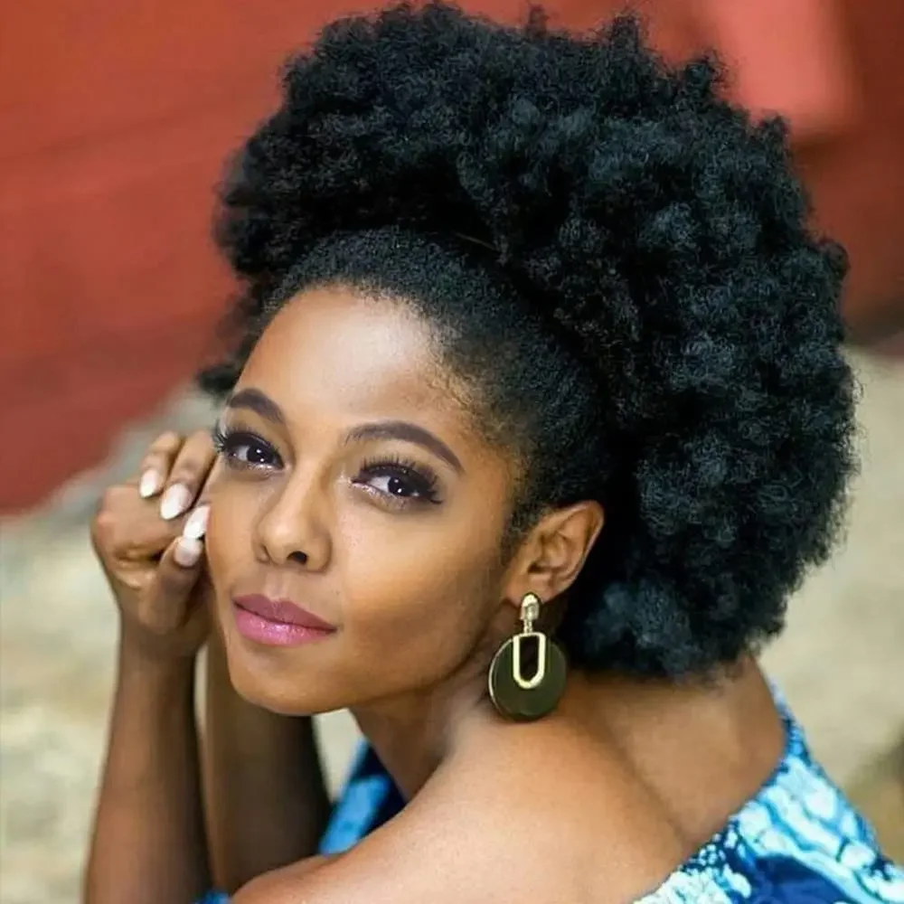 Color: T4/27/30 - Synthetic Big Afro Puff Drawstring Ponytail Extensions for Black Women 10Inch Kinky Curly Hair Bun Ponytail Wigs Daily Use