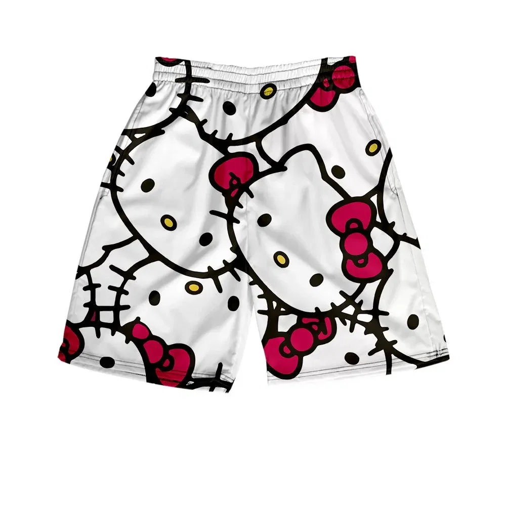 Color: Beige, Kid Size: 4T - Hello Kitty Summer Boy Girls Loose Shorts Versatile Trendy Slimmer Look Ins Casual Cropped Pants