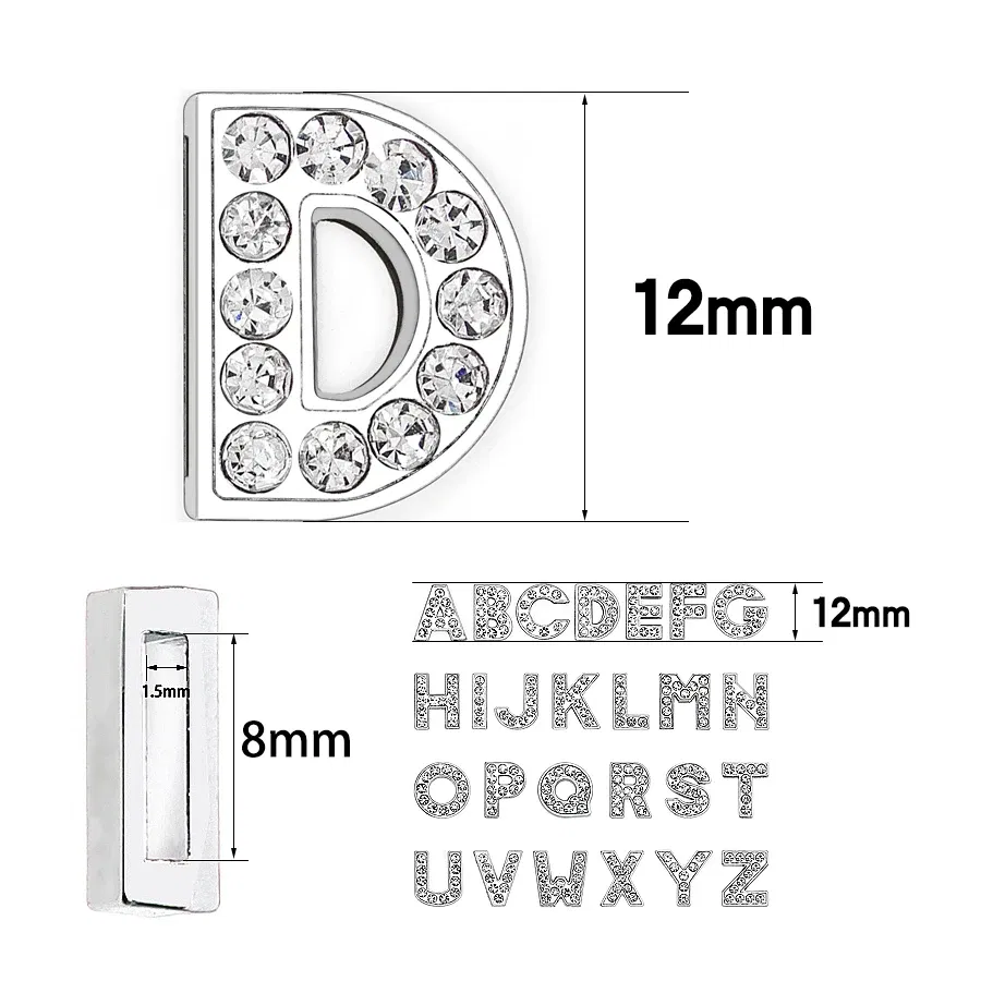 Color: MULTI - Rhinestone Slide Letter Charms For Jewelry Making Women Bracelet 8mm Alphabet A-Z Pet Collar Necklace DIY Accessories Gift