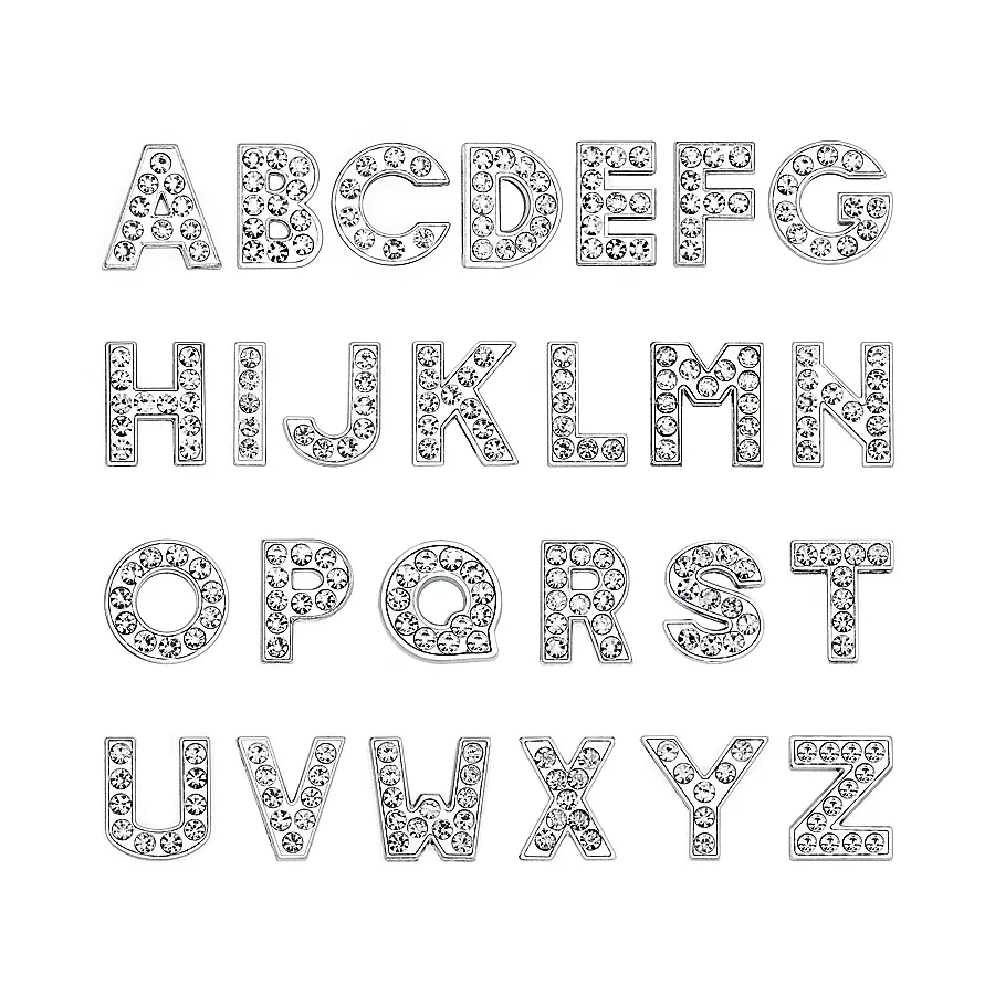 Color: MULTI - Rhinestone Slide Letter Charms For Jewelry Making Women Bracelet 8mm Alphabet A-Z Pet Collar Necklace DIY Accessories Gift