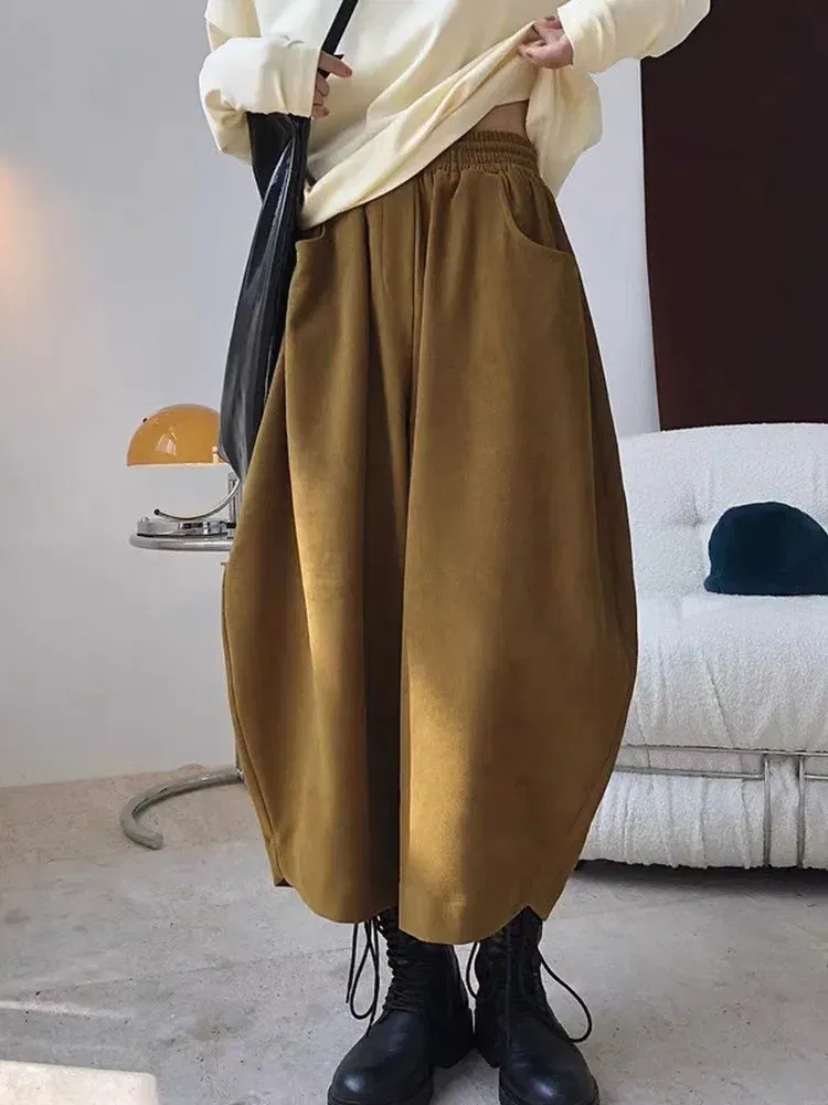 Color: black, Size: L - 2023 Autumn Casual Harem Pants Women Cotton High Waisted Trousers Retro Loose Bloomers Women's Oversize Pants Baggy Sweatpants