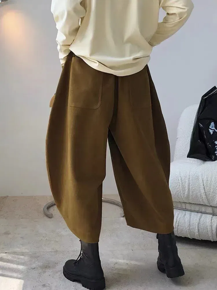 Color: black, Size: L - 2023 Autumn Casual Harem Pants Women Cotton High Waisted Trousers Retro Loose Bloomers Women's Oversize Pants Baggy Sweatpants