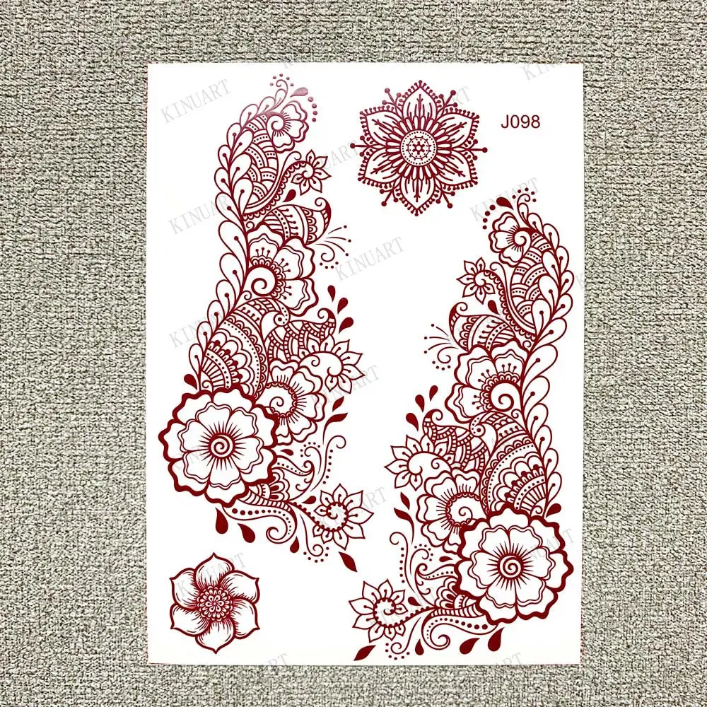 Color: RED, Ships From: CHINA - Waterproof Temporary Tattoos for Women Henna Tattoo Stickers Mehndi Design Fake Tattoo for Hand Leg Sleeve Body Art Hena Tatoo