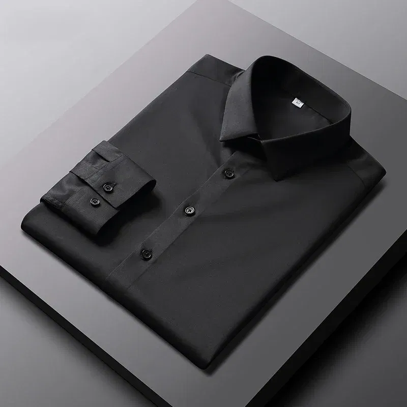 Color: black, Size: L - Men's Casual and Fashionable Long Sleeved Solid Color Shirt Non Ironing and Wrinkle Resistant Business Top
