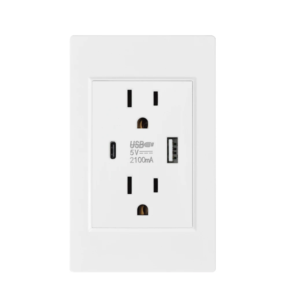 Type: Wall Socket - US Standard Wall Socket with USB Type-C Charging Port 5V 2.1A, 118*72mm PC Panel