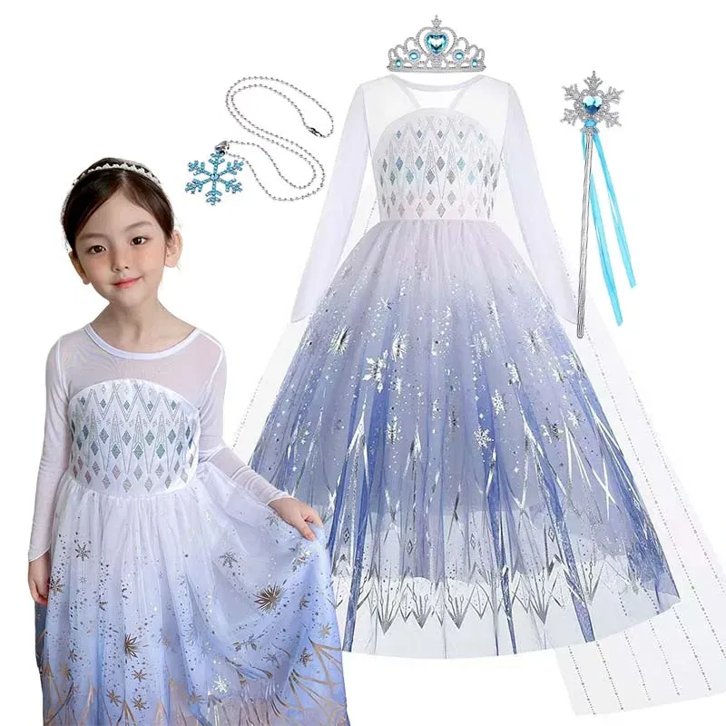 Kid Size: 5, Color: GRAY - Disney Frozen Anna Elsa Girls Princess Dresses Mesh Sequin Dress Kids Cosplay Snow Queen Costumes Carnival Birthday Party Gowns