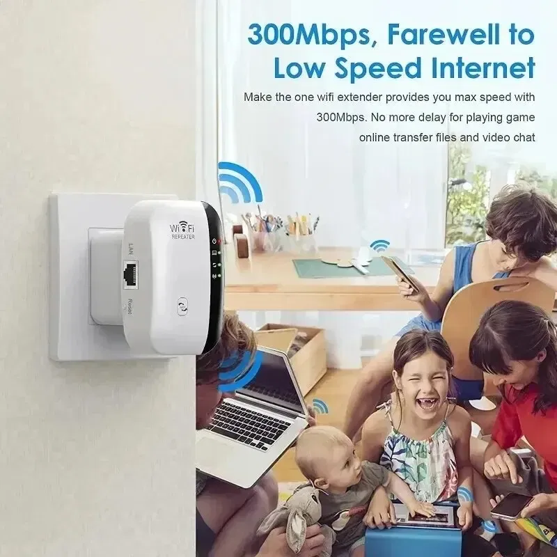 Color: Yellow - Wifi Repeater Wireless Signal Amplifier Extended Network Enhancer EU US Home Router 300m Thro