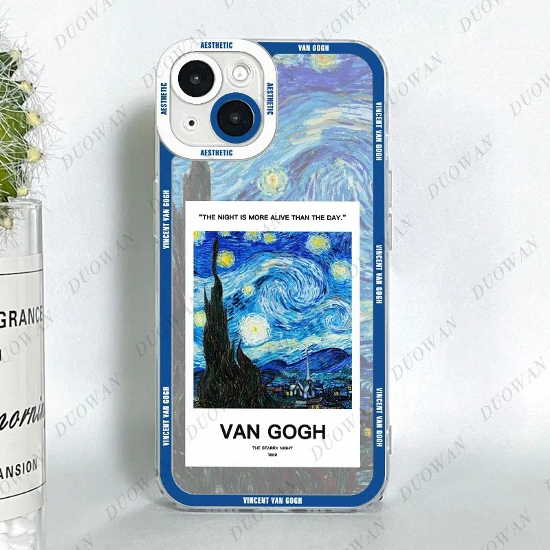 Color: SKY BLUE, Material: PP - Van Gogh Oil Painting Phone Case For iPhone 11 12 13 14 15 16 Pro Max XR X XS Mini 8 7 Plus SE 2020 2022 Transparent Case