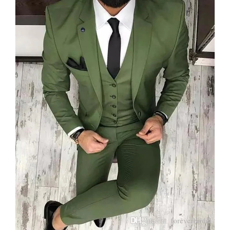 Color: MULTI, Size: XL - Latest Olive Green Men Suits for Groom 3 Piece Classic Wedding Tuxedo Notched Lapel Best Man Slim Fit Blazer trajes de hombre