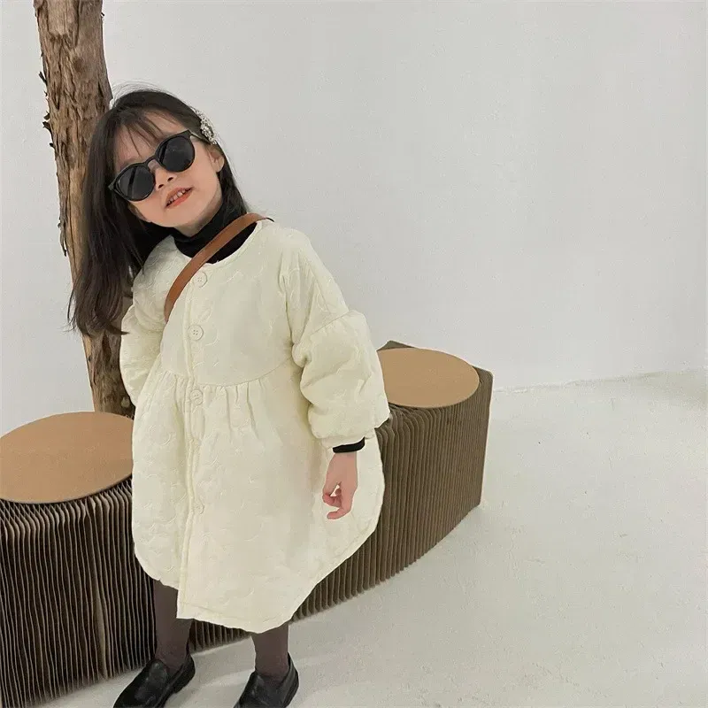 Color: black, Kid Size: 7T - Children's Coats Autumn and Winter Coat with Floral Embroidery Puffed Sleeves Girls Coat Baby Girl Winter Clothes