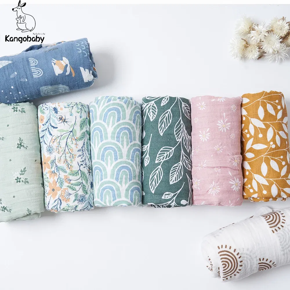Color: Mint - Kangobaby #My Soft Life# 2 Pieces Pack Muslin 100% Cotton Baby Swaddles Newborn Blankets Black White Gauze Infant Wrap