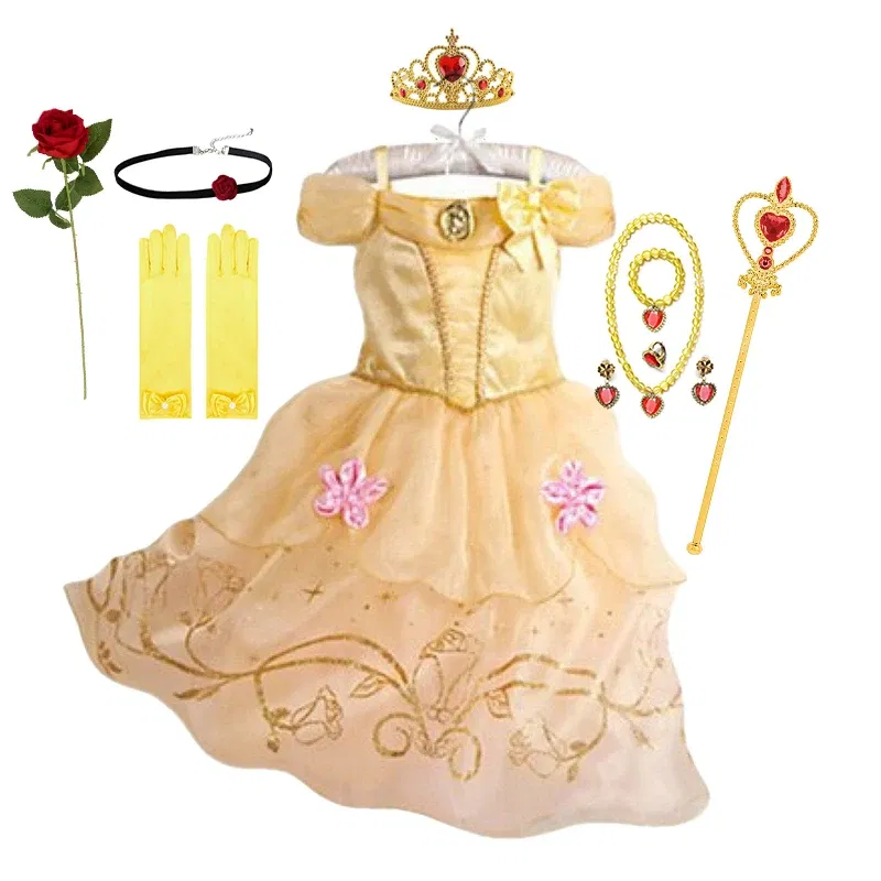 Kid Size: 12, Color: Silver - Belle Princess Dress for Girls Cosplay Beauty and The Beast Snow White Costumes Kids Halloween Carnival Birthday Clothes
