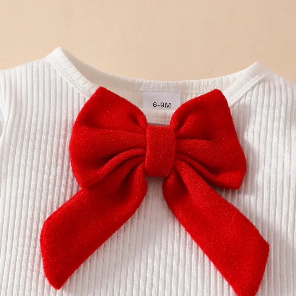Color: Silver, Kid Size: 12M - Baby Girls Clothes New Year Set 0-3Y Long Sleeve Big Bow Top Irregular Skirt and Beret 3Pcs Toddler Christmas Clothes