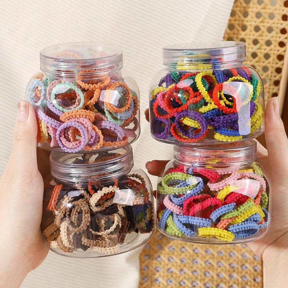 Color: WHITE - 40/60pcs Kids Small Rubber Bands Girls Hair Ties Headbands Non Damaging Tie Ponytail High Elastic Durable Colorful Hair Rope Set