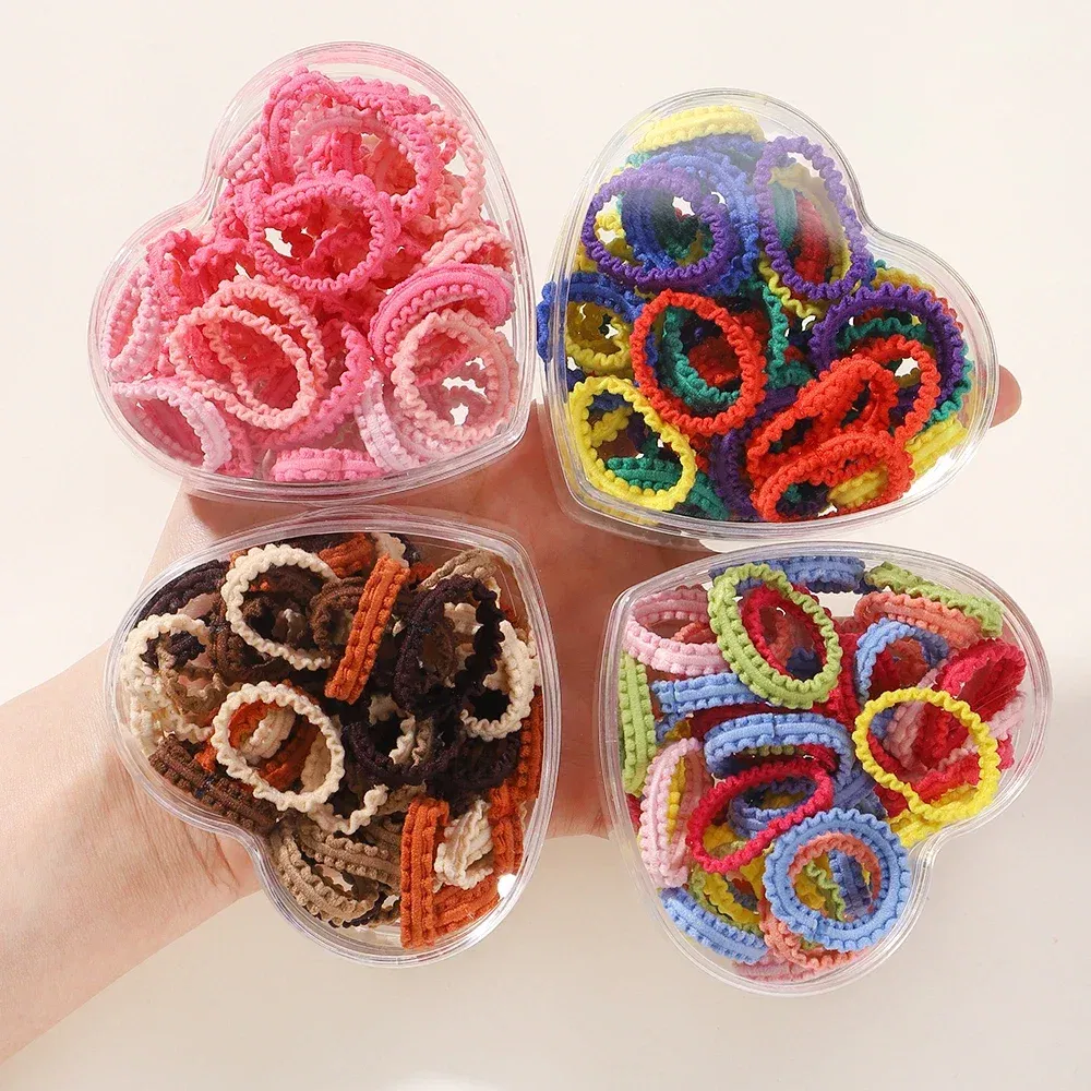 Color: WHITE - 40/60pcs Kids Small Rubber Bands Girls Hair Ties Headbands Non Damaging Tie Ponytail High Elastic Durable Colorful Hair Rope Set
