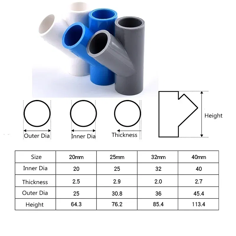 Color: WHITE, Diameter: 5/8'' - 1~10PCS I.D 20/25/32/40mm  PVC Oblique Tee 45 Degree Connector Garden Irrigation Aquarium Fish Tank Watering Fittings Joint