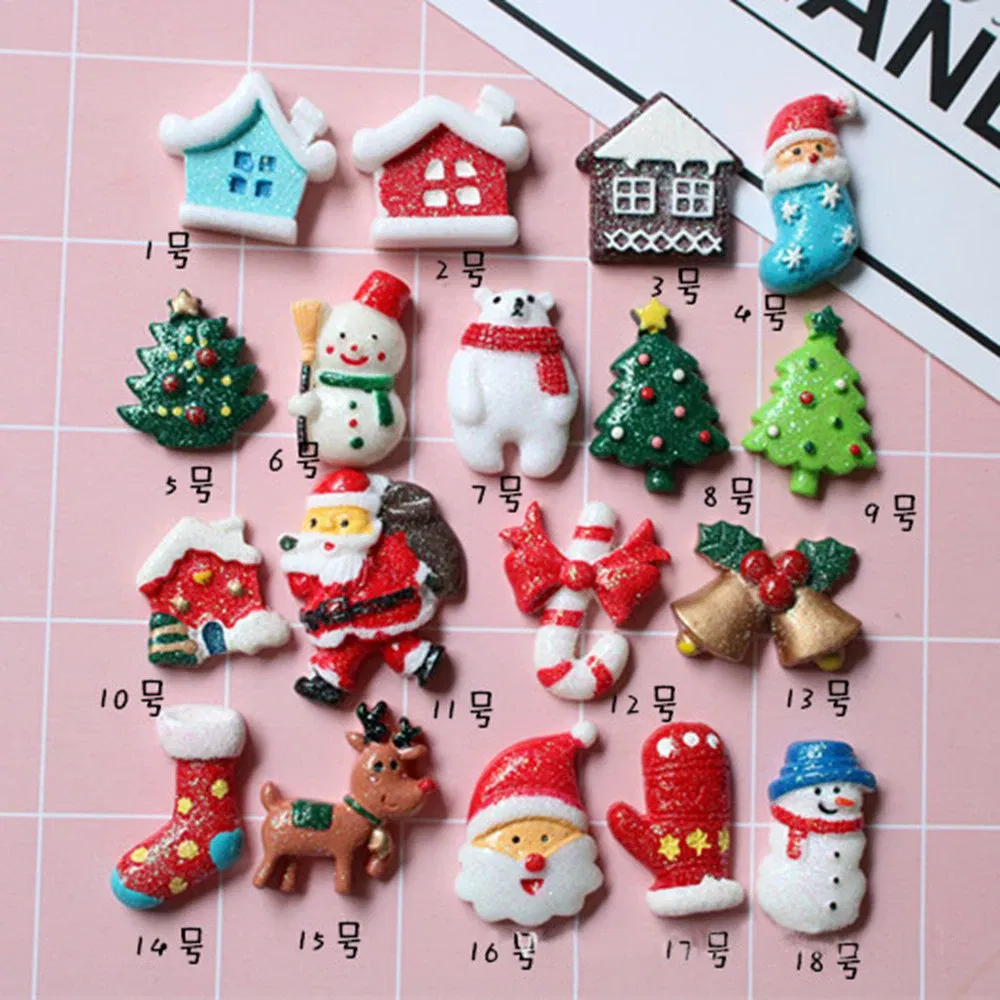 Color: Gold - 100pcs/lot Glitter Christmas tree snowman 3D resin patch for diy fridge magnet phone hair accessories wholesale