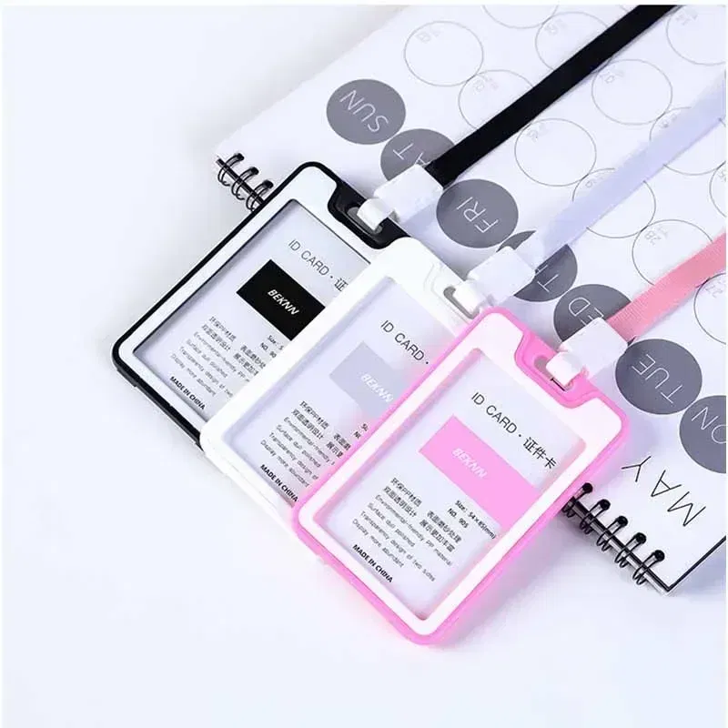Color: ROSE RED - Unisex Colorful Employee Id Case with Lanyard Double Side Id Credit Card Holder Access Bus Card Case Badge Holder Card Sleeve